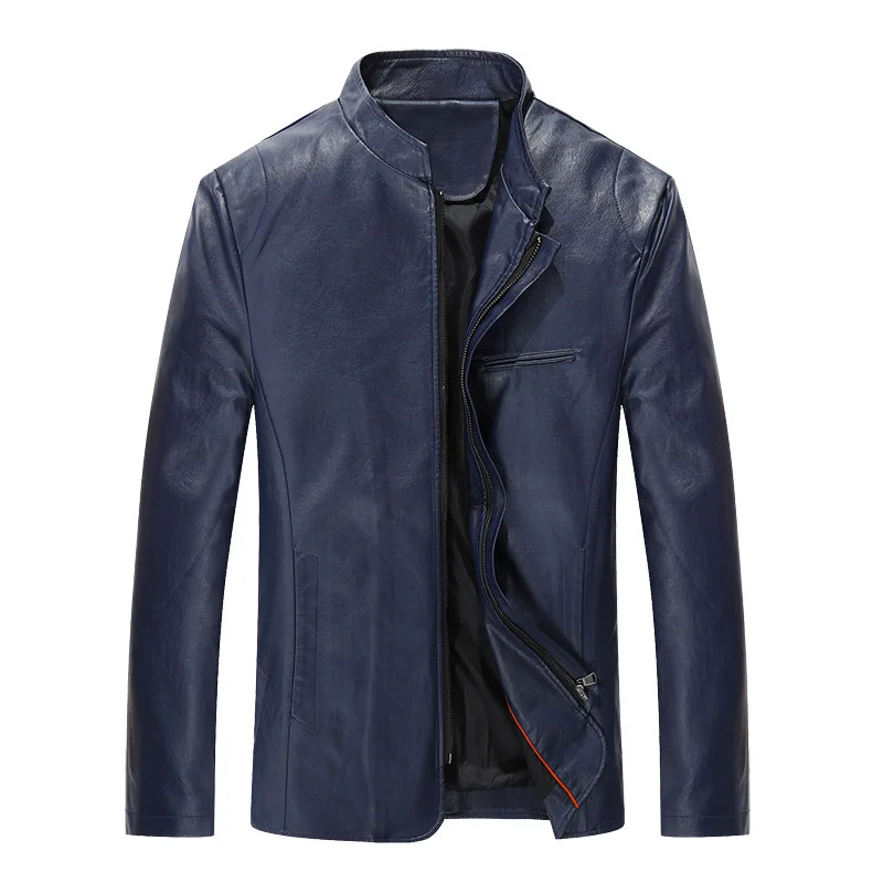 Осень-зима, модные повседневные кожаные куртки, мужская Тонкая куртка, Мужское пальто, качественный корейский стиль, мужские куртки на молнии, верхняя одежда EW1639 - Цвет: blue