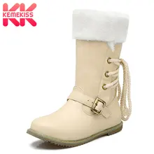 KemeKiss/женские полусапожки с круглым носком, женские теплые меховые ботинки средней длины до голени на шнуровке, модная обувь с пряжкой, размер 30-52