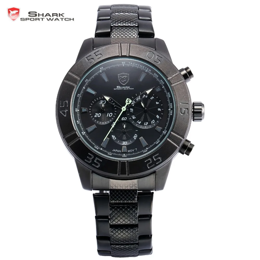 

Sandbar Shark Sport Watch Chronograph Black Dial Stainless Steel Clasp Band 3 Dial Quartz Men Outdoor Military Wristwatch /SH302