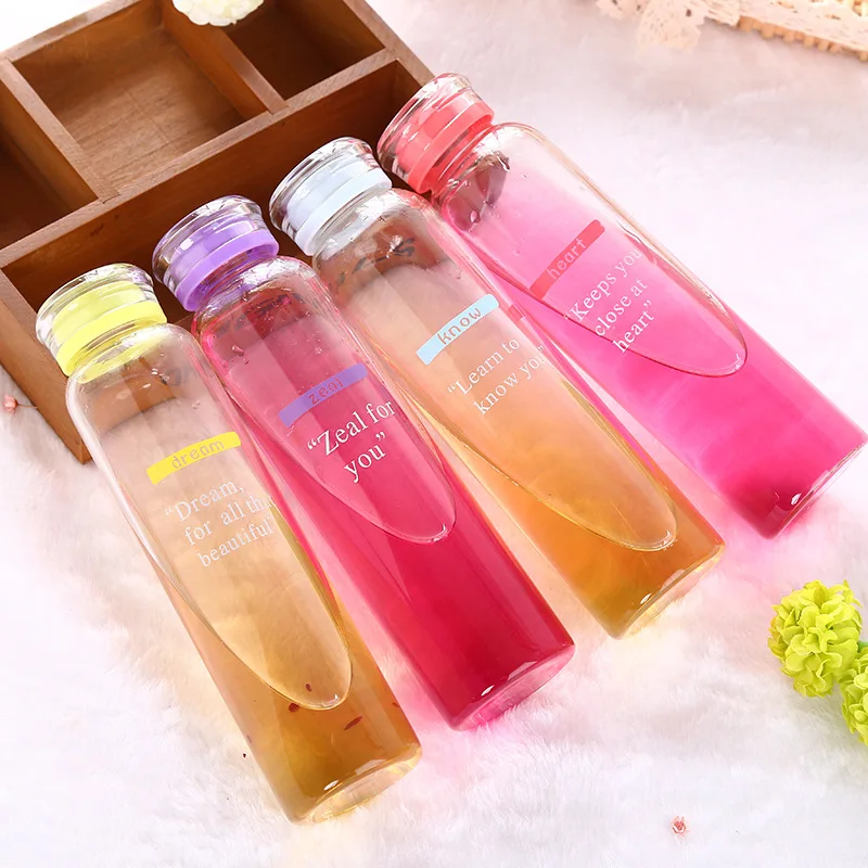 

420ML Water Bottle Leak Proof Glass Water Bottle Drinkware Transparent Water Bottles Gradient color Sports Fruit Cup