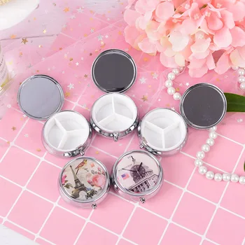 

3 Grid Metal Folding Pill Case Pill Cutter Medicine Organizer Portable Pill Box Makeup Storage Container Randomly