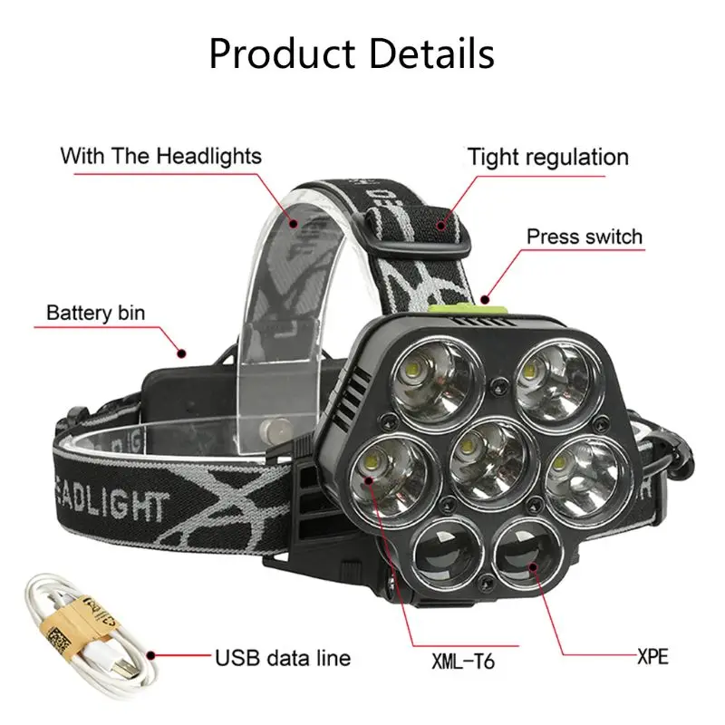 Головной фонарь повышенной яркости открытый фонарик 7-светодиодный водостойкий налобный фонарь Головной фонарь