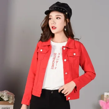 

Denim Jacket Coat Casual Jean Jackets Candy coat short jacket Female Basic Autumn Windbreaker Pockets Slim Lady Clothing