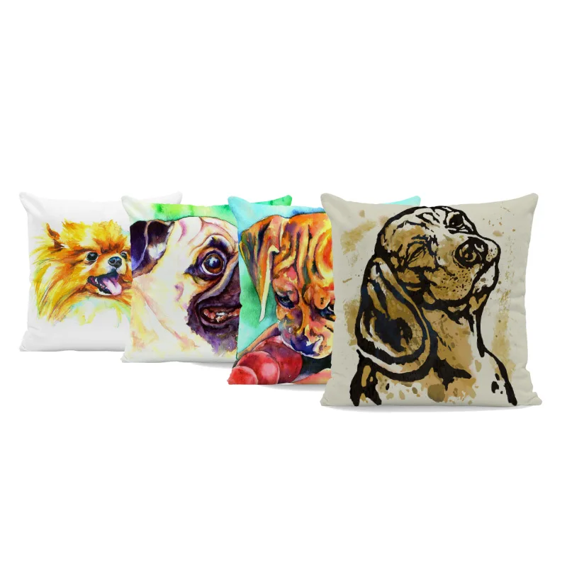 

Colorful Watercolorful Dogs Throw Pillows Scottish Terrier Siamese Cat Peach Skin Cushion Cover 43CM Pillowcase Home Sofa Decor
