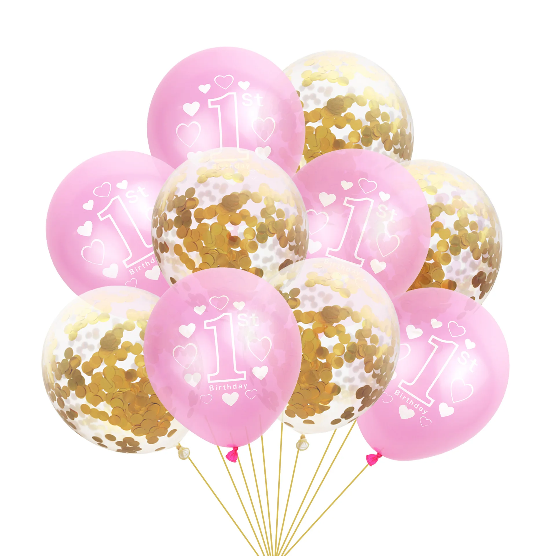 NICROLANDEE 10 шт./компл. 1st День рождения Декор с надписью Number One печатных Baby Shower конфетти воздушные шары с блестками Детские латексные шары - Цвет: Gold Pink