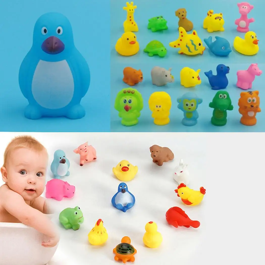 

Mixed Cartoon Animals Swimming Water Toys Colorful Soft Floating Rubber Duck Squeeze Sound Squeaky Bathing Toy For Baby kids