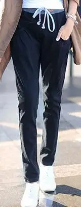 Новинка; Хлопковые Штаны-шаровары с эластичной резинкой на талии; джинсы; повседневные брюки; женские узкие брюки ярких цветов - Цвет: Черный