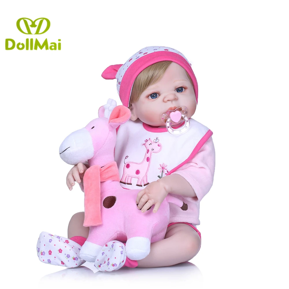 

DollMai baby doll reborn 57cm Full silicone reborn baby dolls with giraffe Pacifier real babydoll girl Bebes reborn child gift