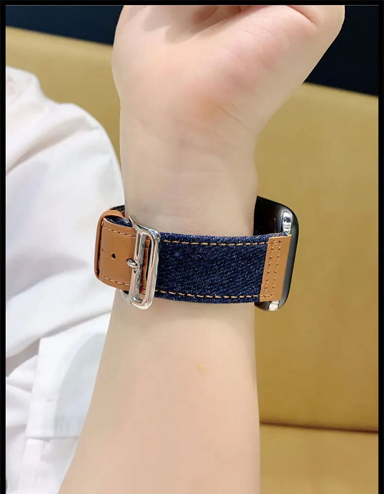 Bracelet Denim et Cuir pour montre Apple Bracelet Denim et Cuir pour montre Apple