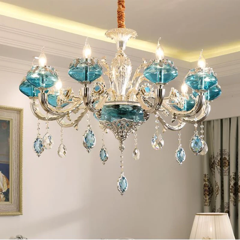 

European style LED crystal Chandelier lights luxury blue drop lights creative zinc alloy living room bedroom LED Chandelier lamp