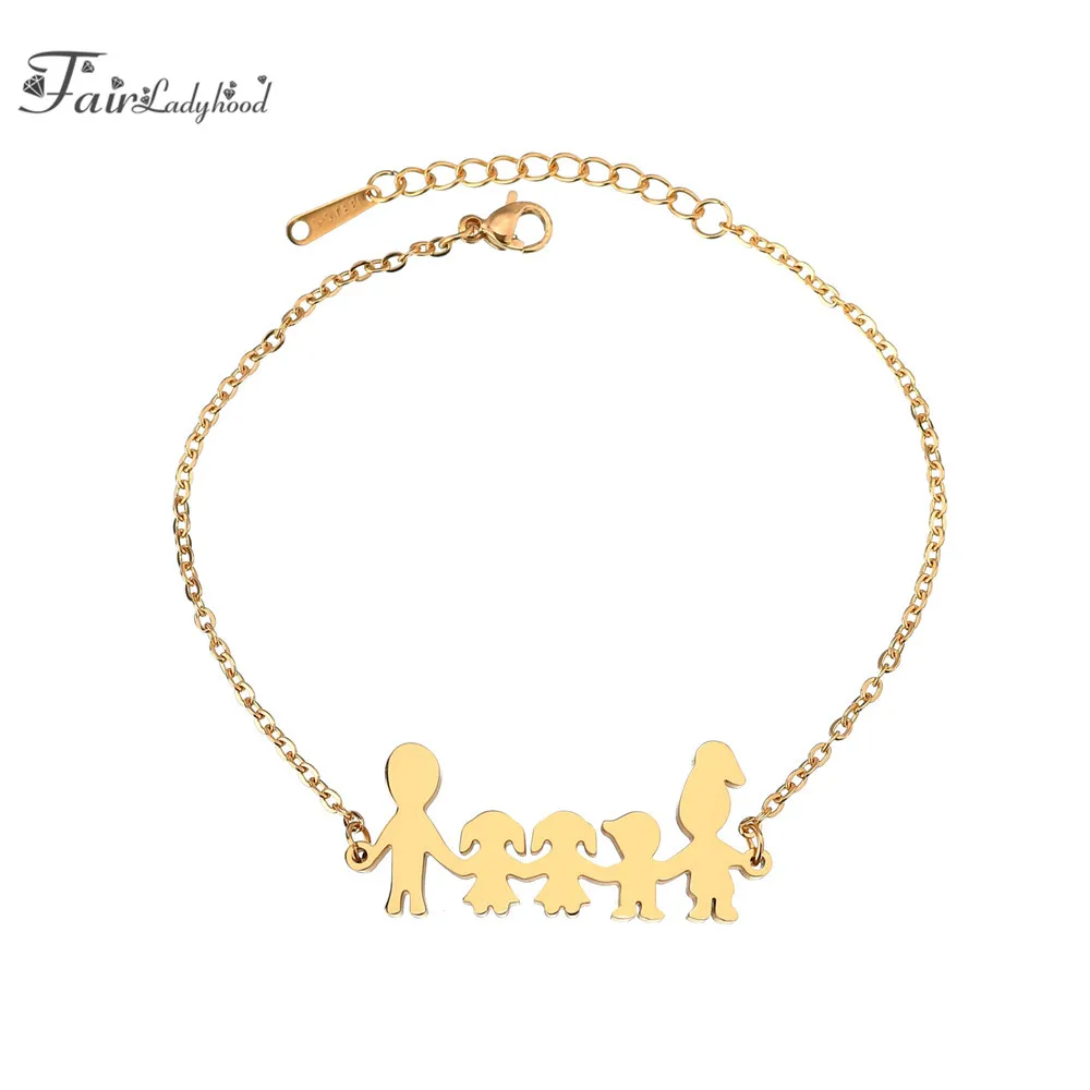 FairLadyHood Stainless Steel Family Member Bracelet Papa Mama 2 Girl