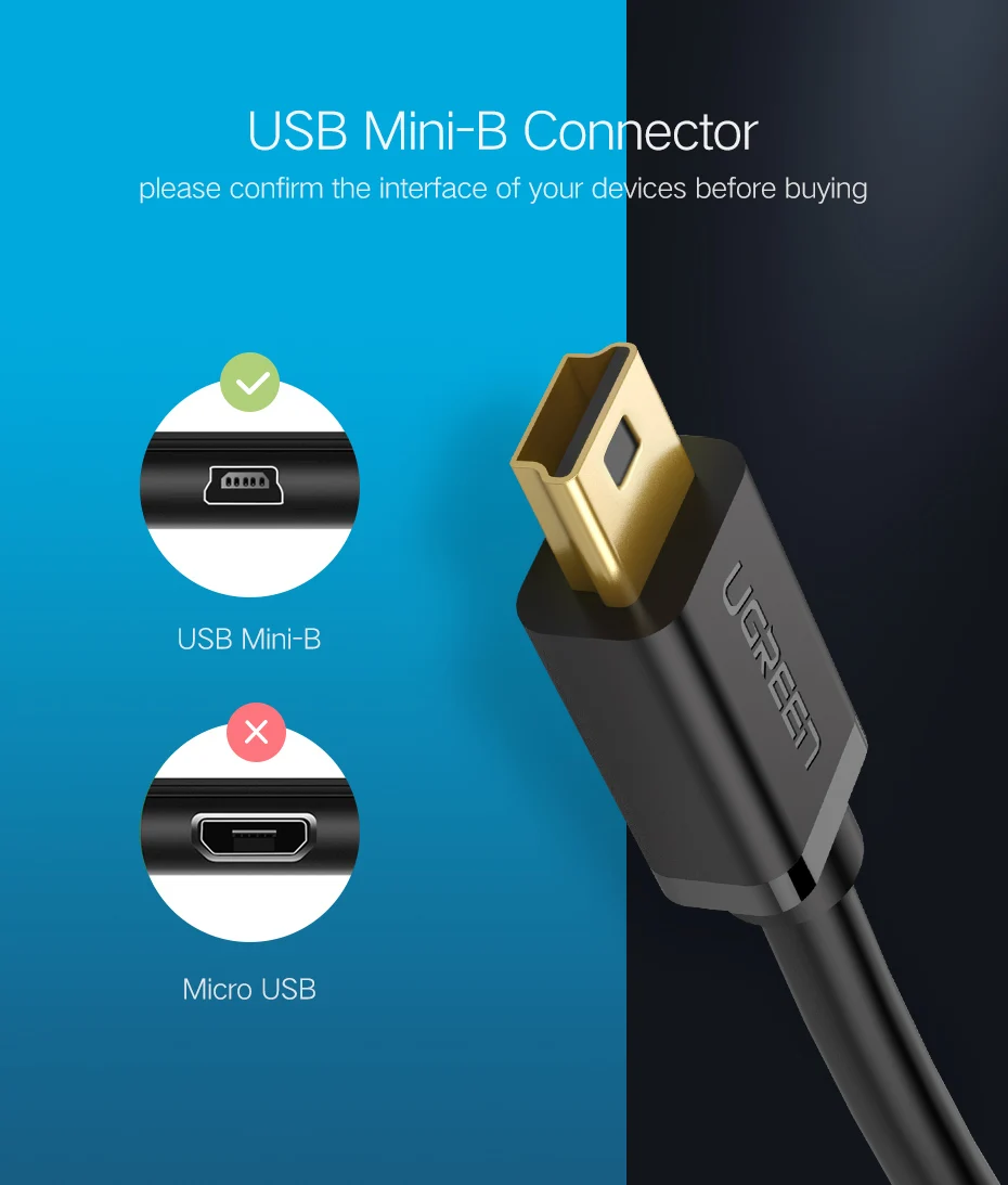 Ugreen мини-usb кабель для передачи данных t плоская панель mp3 жесткий диск камера Автомобильная навигационная система кабель для передачи данных зарядная линия