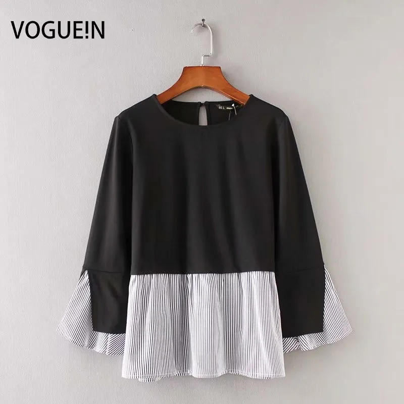 

VOGUEIN New Womens Casual Striped Print Long Sleeve Pullover Shirt Blouse Top Wholesale