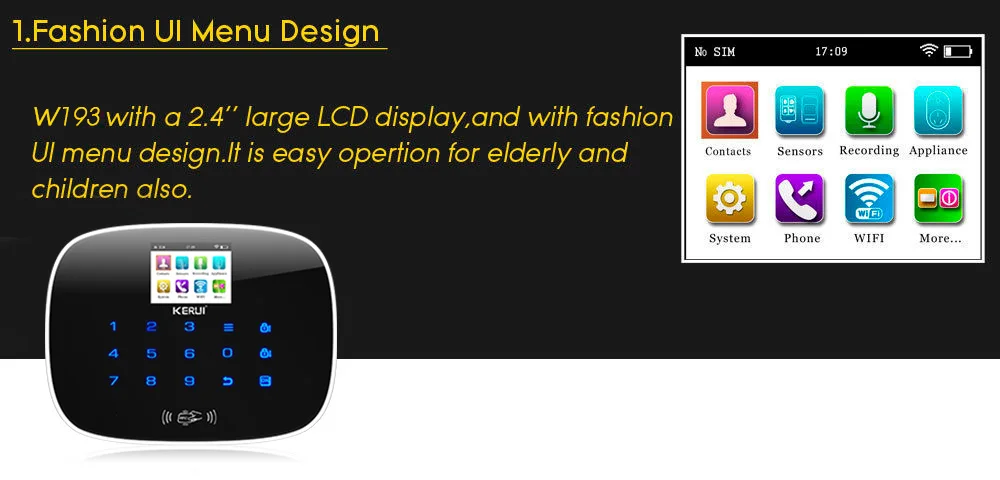 KERUI W193 3g WiFi Радиочастотная Идентификация GSM карта сенсорный экран Android IOS приложение пульт дистанционного управления сигнализация домашняя