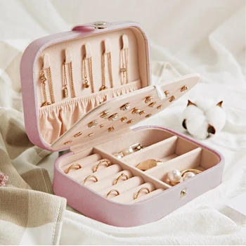 

Fresh Simple Earrings Plate Jewelry Storage Box Protable Leather Earrings Ring Multifunction Jewelry Storage Box