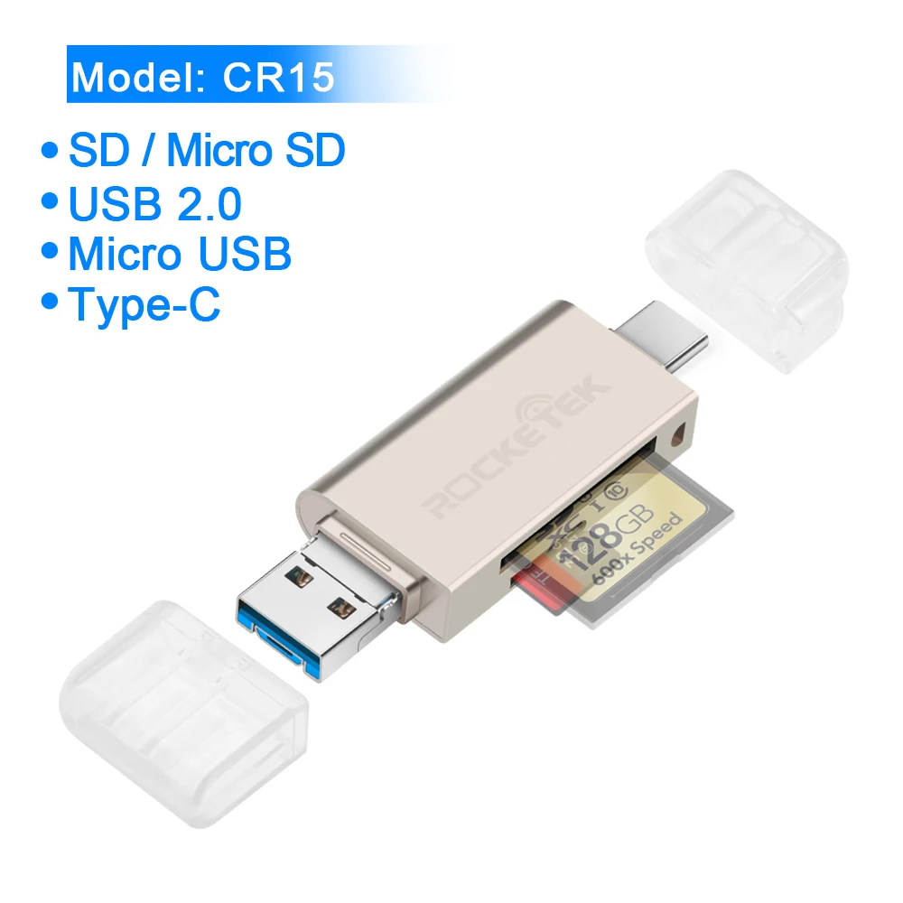 Rocketek usb 2,0 3,0 считыватель карт памяти Тип c OTG android адаптер кардридер для micro SD/TF microsd ридеры ноутбук компьютер - Цвет: CR15