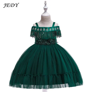 

2019 Summer 4-13 Years Cotton Lining Girls Host Voile Sequins Princess Dress Belle Elegant Wedding Party Dresses Fille Costume