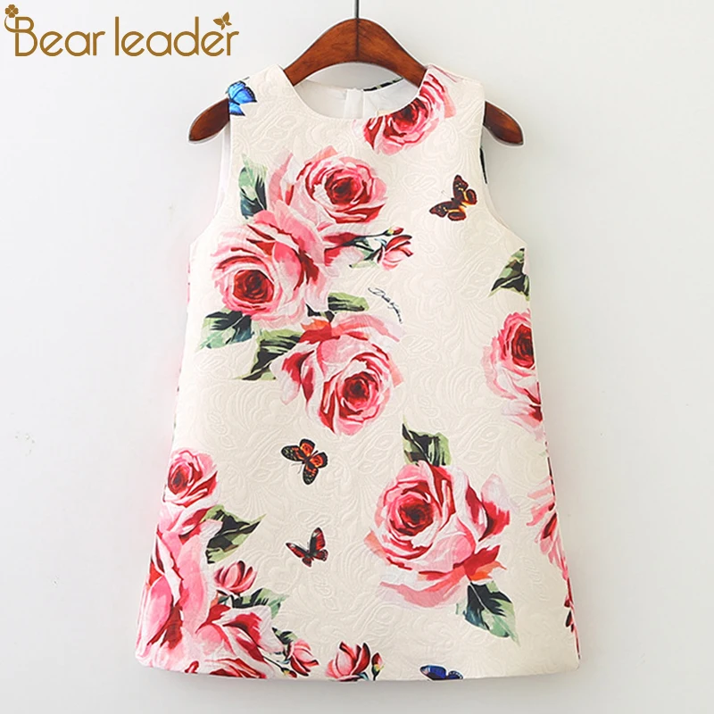 Bear leader/платья для девочек г. Новая брендовая одежда принцессы платье трапециевидной формы без рукавов с цветочным узором для маленьких девочек от 3 до 8 лет