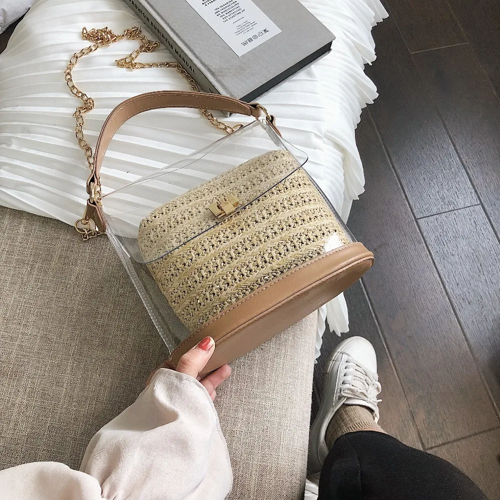 القش حقيبة للنساء 2019 جديد الصيف صغيرة السيدات السفر Crossbody أكياس الأزياء شفافة حقائب الشاطئ الإناث حقائب و المحافظ