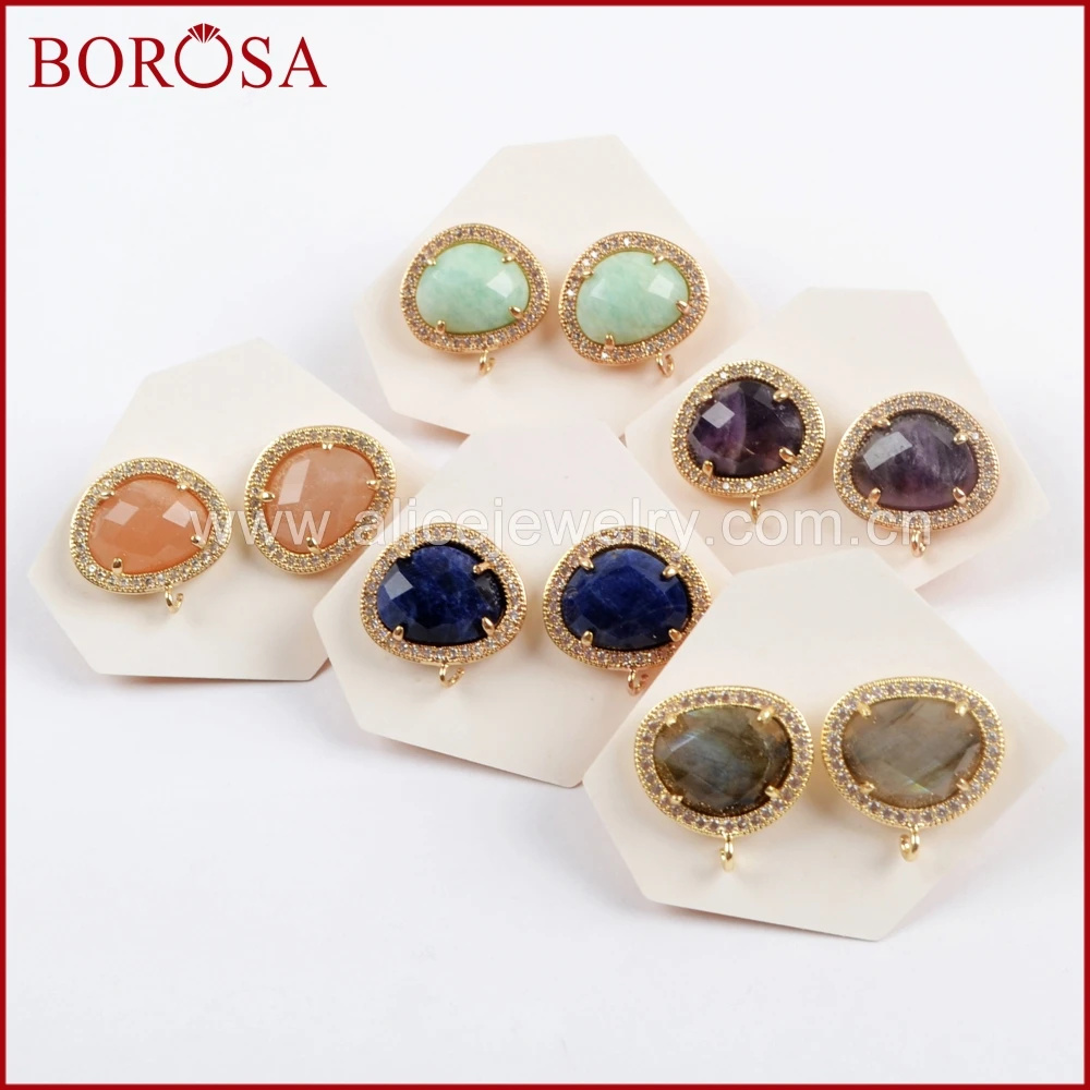 BOROSA 10 пар микро паве CZ Multi kind Faceted серьги гвоздики с драгоценными камнями находки