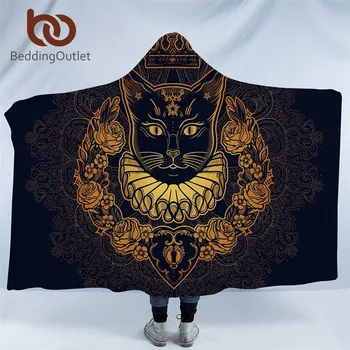 

BeddingOutlet Cat Queen Hooded Blanket Royal Cat Cartoon Sherpa Fleece Microfiber Throw Blanket Pet Print Floral Thin Quilt