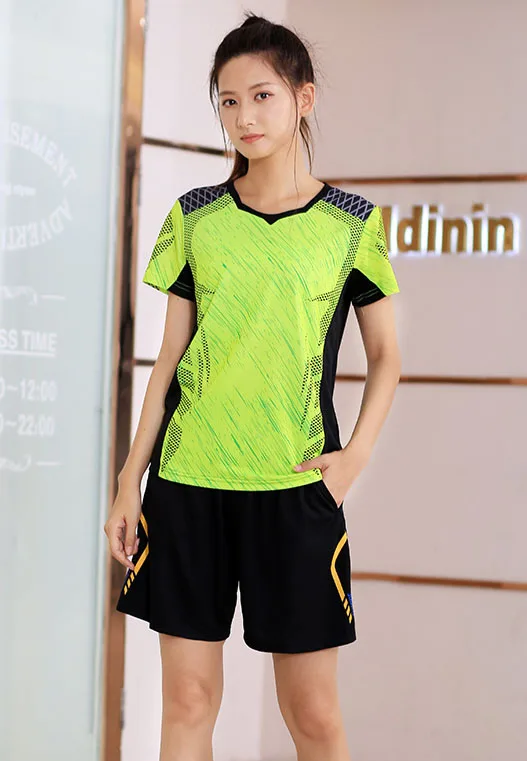 Женская рубашка для бадминтона, мужские рубашки для настольного тенниса, спортивные теннисные kleding, мужская пара hombre, детский бадминтон для девочек, костюм, banbinton - Цвет: Women Green Set