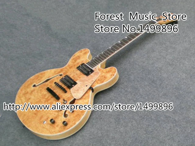 Cheap Wholesale & Retail Chinese Nature Wood Quality Hollow Body Electric Jazz Guitar China OEM Left Handed Custom Available