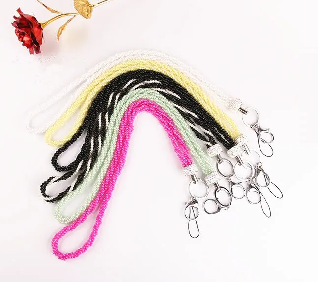 

1pcs Fashion Bling Crystal Pearl Lanyard Straps With Lobster Clasp Neck Lanyards for Keys ID Badge Holder Mobile Phone