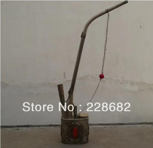 

Tibet Old Style Working White Copper Jade Smorking Pipe L37cm fast Shipping