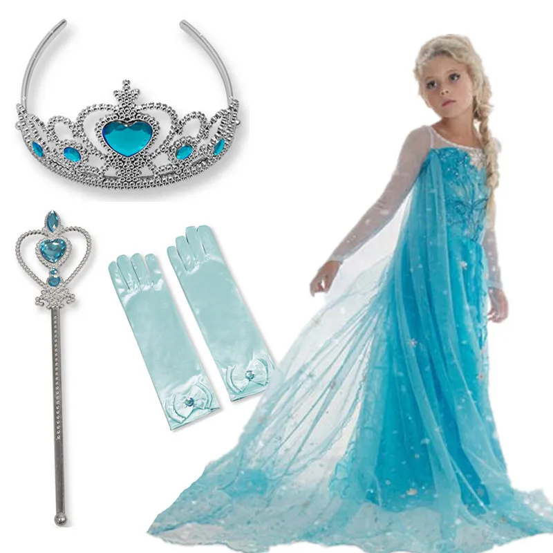 

2019 Wedding Elsa Anna Dress Girls Costume Cute Party Princess Cosplay Baby Dresses Children's Halloween Birthday Set Clothes