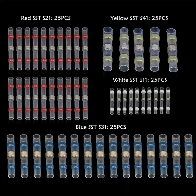 100/60/50 шт в наборе, Водонепроницаемый терм усадочная под пайку уплотнение пайки рукав кабельная соединители проводов соединения терминала 26-10 AWG - Цвет: 100pcs