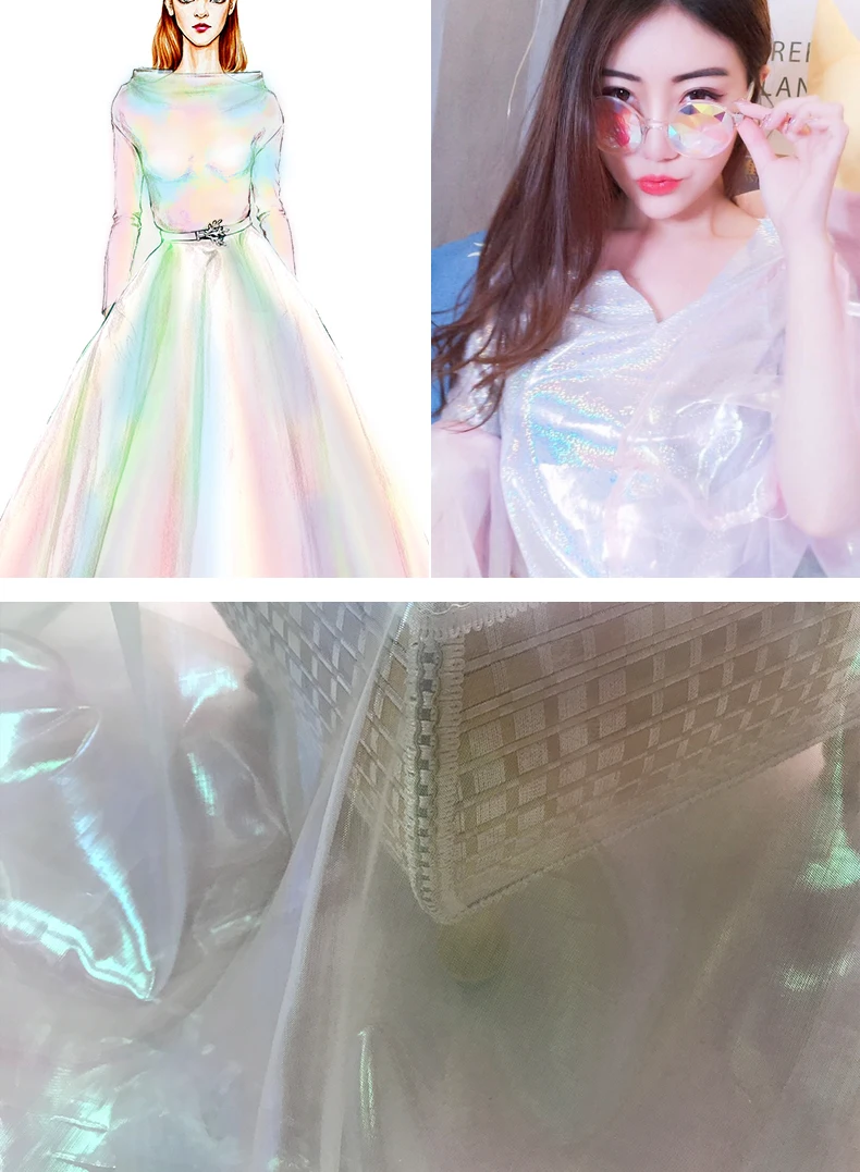 150 см* 100 см симфония дизайнерская ткань лазерная органза градиентная перспективная ткань Красочное платье свадебная сетка градиентная ткань