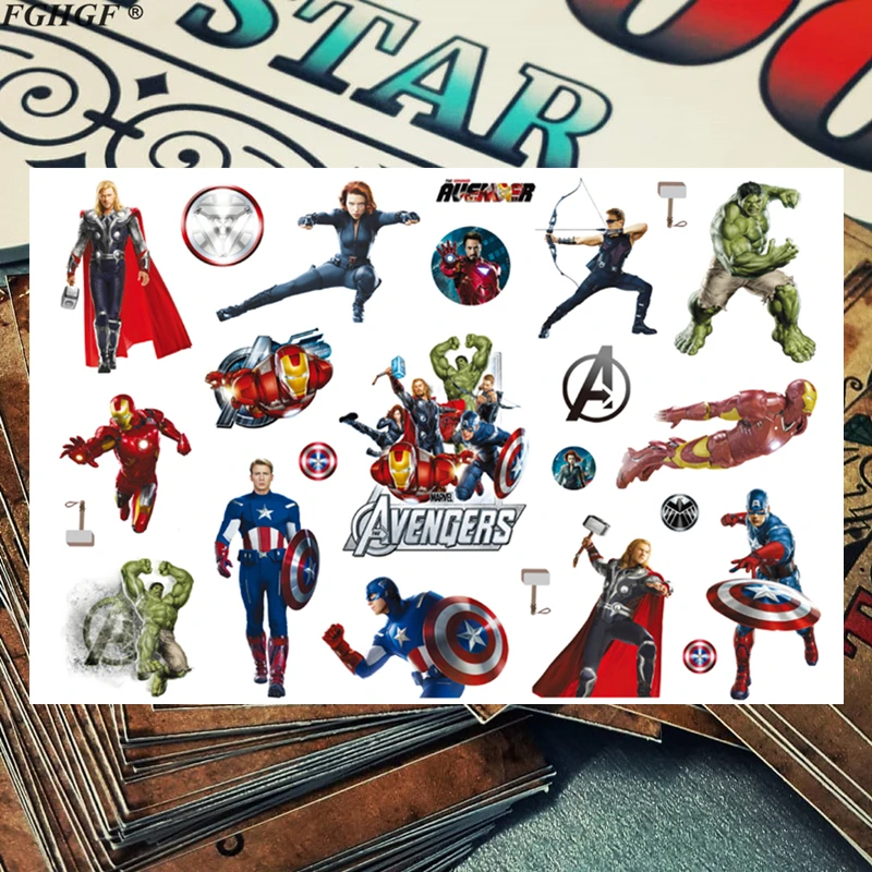 

Cartoon Cute kids Avengers Child Temporary Body Art Flash Tattoo Sticker 17*10cm Waterproof painless tattoo Free shipping