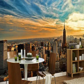 

Custom 3D Wall Mural Modern New York City View Sunset Photo Wallpaper Living Room Restaurant Cafe Creative Decor Wall Paintings
