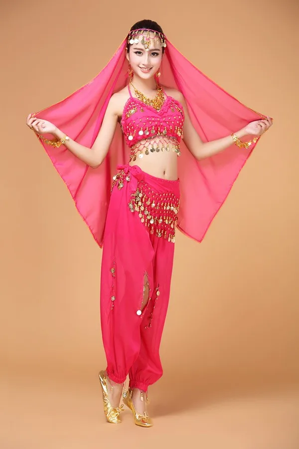 New 4pcs Set Belly Dance Costume Bollywood Costume Indian Dress Bellydance Dress Womens Belly Dancing Costume Sets 7 Color