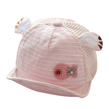 

baby newborn cute cartoon thin section net cap stripe print flower cotton soft cap for 1-3T