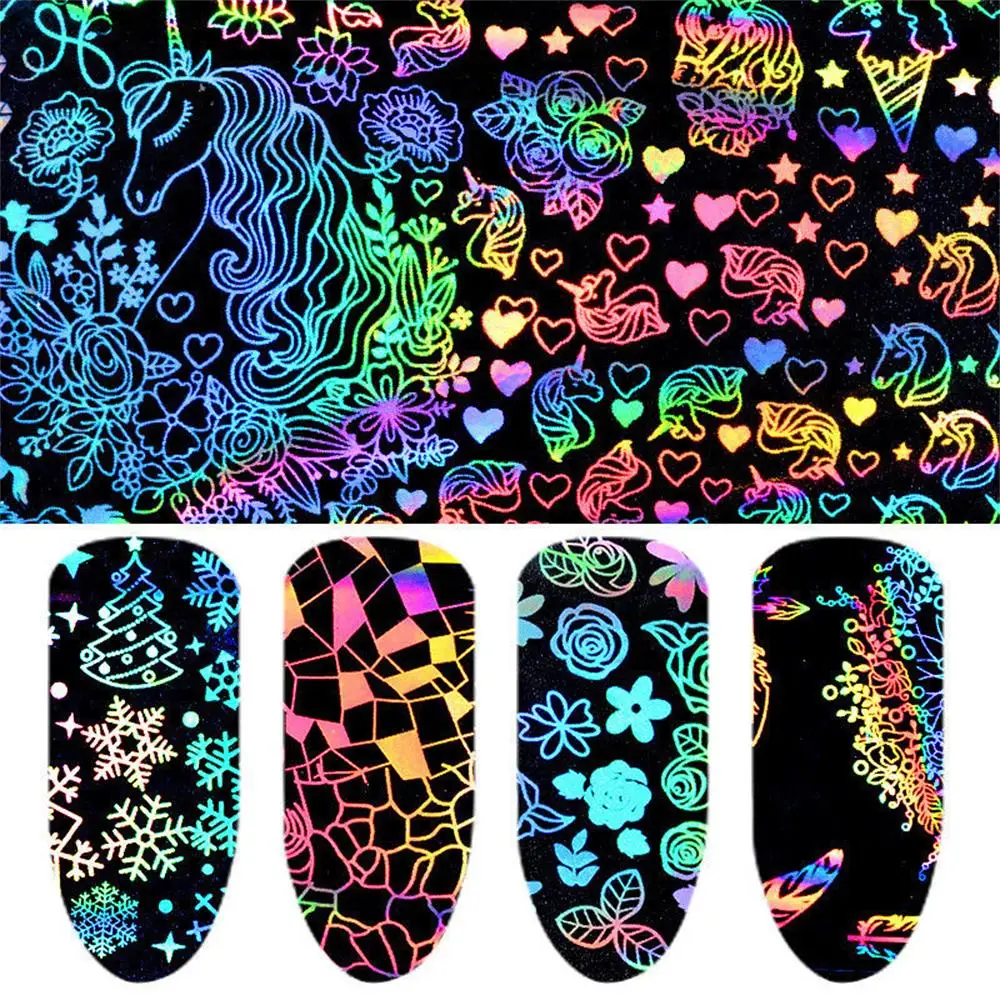 

8Sheets/Set Holographic Laser Starry Sky Geometry Foils Wraps Transfer Stickers Decal DIY Beauty Manicure Decor Nail Art Sticker