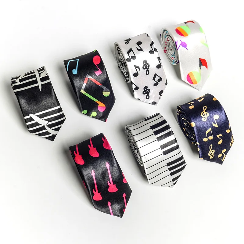 

5CM Neck Tie Musical Note Printed Men's Music Tie Polyester Colorful Narrow Thin Tie For Men Weeding Party Concert Gift Hot Sale