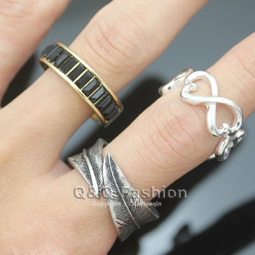chic pack of 3 silver leaf feather infinity heart crystal stack navajo zuni band ring jewelry - Navajo Wedding Rings chic pack of 3 silver leaf feather infinity heart crystal stack navajo zuni band ring jewelry - Navajo Wedding Rings