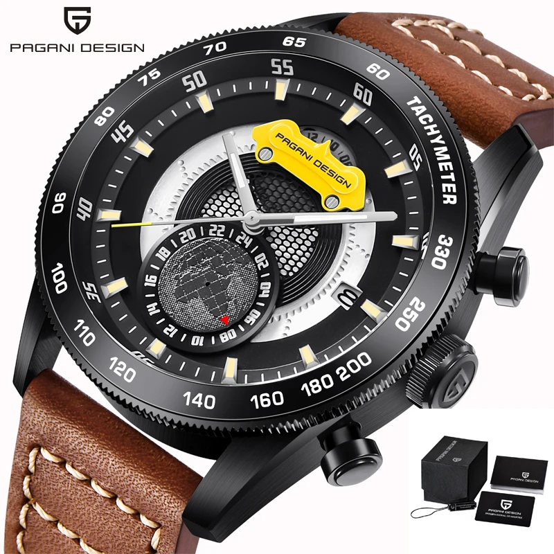 

PAGANI DESIGN Men Watches Unique Earth Pattern Chronograph Quartz Wristwatches Mens Leather Waterproof Clock erkek kol saati
