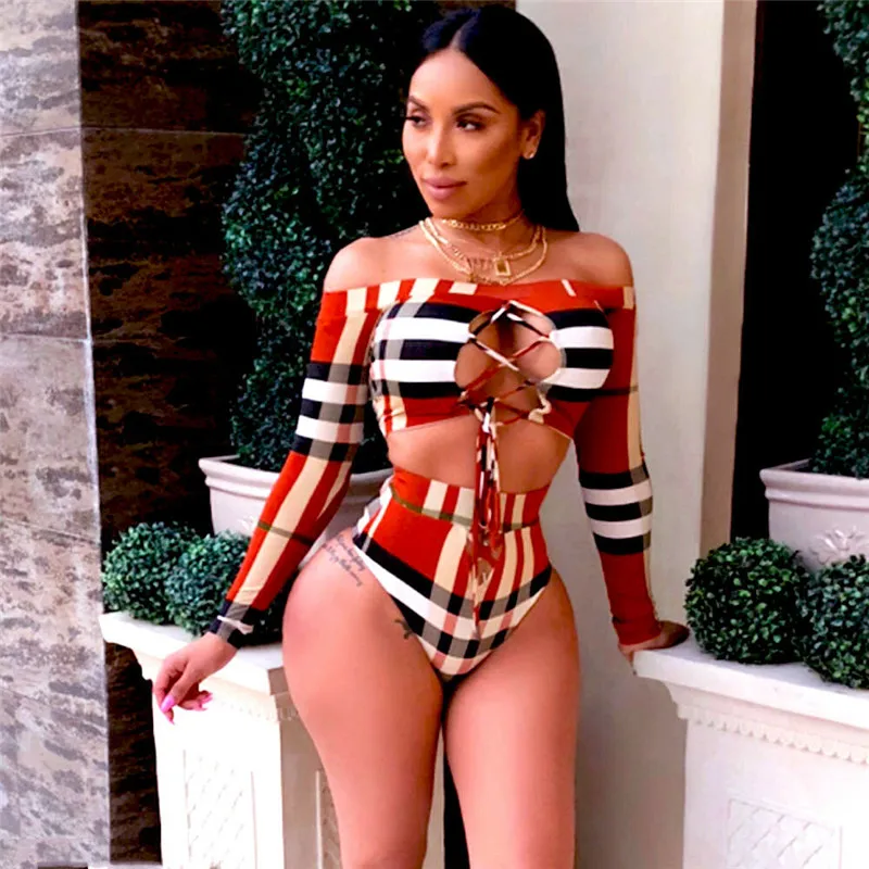 

Sexy Print High Wasit Mesh Stitching Letters Women Push-up Padded Bra Bandage Bikini Suit Swimsuit Swimwear Bathing Beachwear