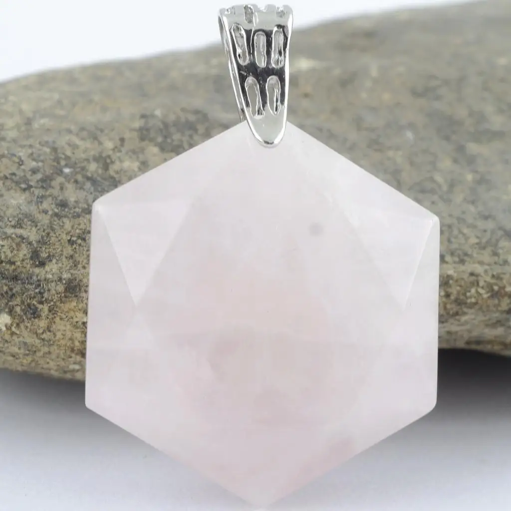 Luster Smooth Polished Crystal Jewish Star of David Hexagram Shape Stone Pendant for Necklace Pendant Metal Bail Clasp