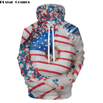 

PLstar Cosmos USA Eagle Donut Print 3D Hoodies Men Punk Sweatshirts American Flag Harajuku Hooded Tops Hip Hop Unisex Pullover