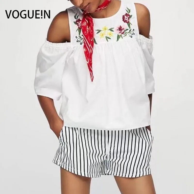 Женская блузка с цветочным принтом VOGUE коротким рукавом и открытыми плечами