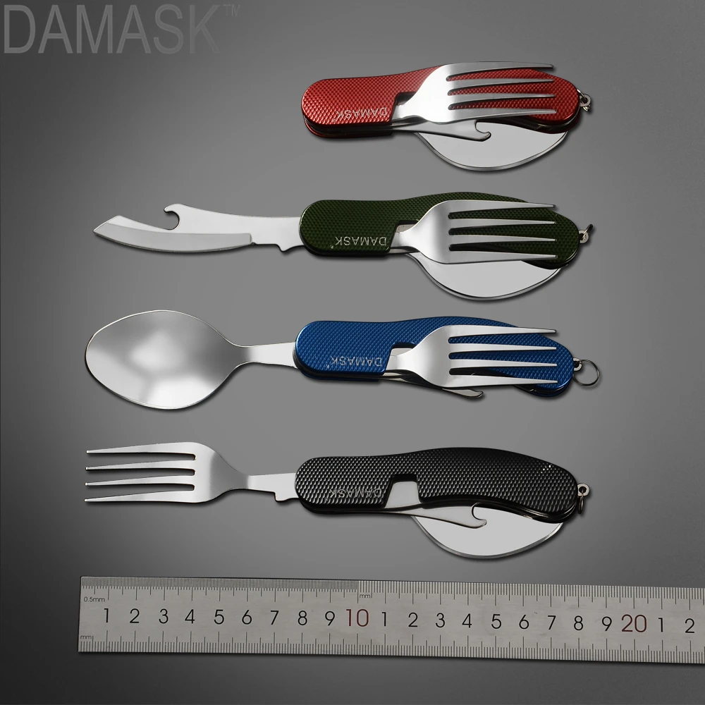 

Damask New Eco-friendly 3-in-1 Portable Stainless Steel Folding Travel Tableware Knife Outdoor Multi-function Combination Tools