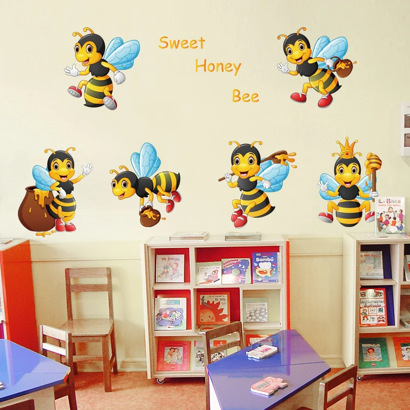 DIY Милая пчела Наклейка на стену s для детской комнаты домашний декор маленькие настенные наклейки с животными детская Виниловая наклейка для детского сада