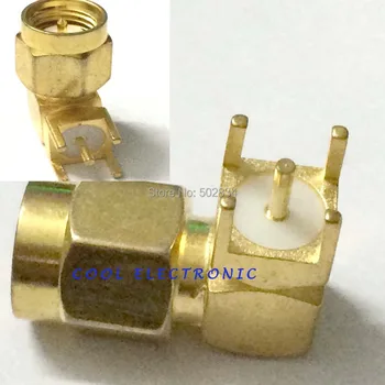 

50pcs/lot SMA Male Right Angle Solder PC Board PCB mount coaxial connector gold plated adapter