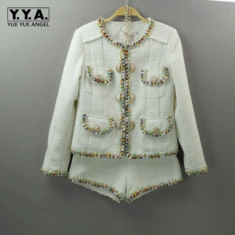 

Brand Luxury Women Chic Outfits Casual Long Sleeve Plaid Outerwear Short Pants Female Two Piece Sets Elegant Slim Fit Sets