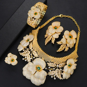 

SisCathy 4PCS Luxury Cubic Zircon CZ African Dubai Bridal Jewelry Sets Accessories Big Statement Women Wedding Jewelry sets