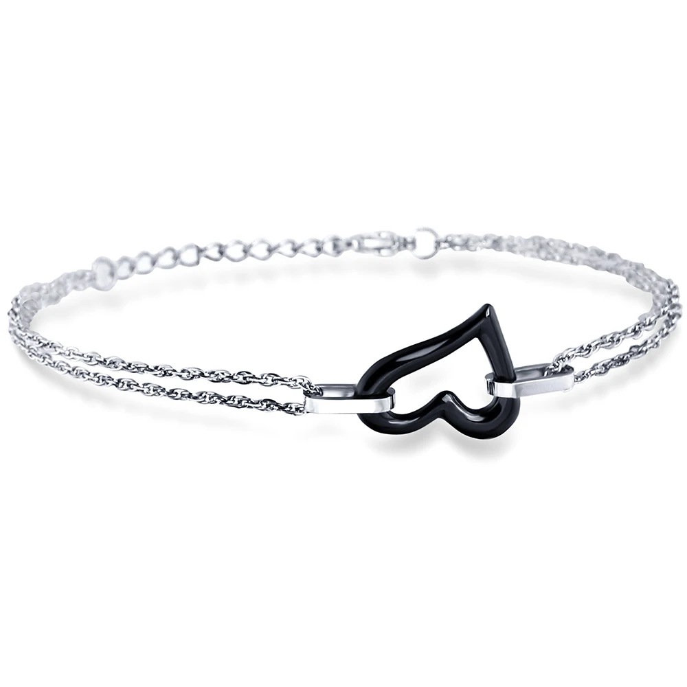 Vqysko Nieuwe Mode Vrouwen Ketting Armband Wit/Zwarte Keramische Hart Armband Met Rvs Ketting Pulsera Sieraden